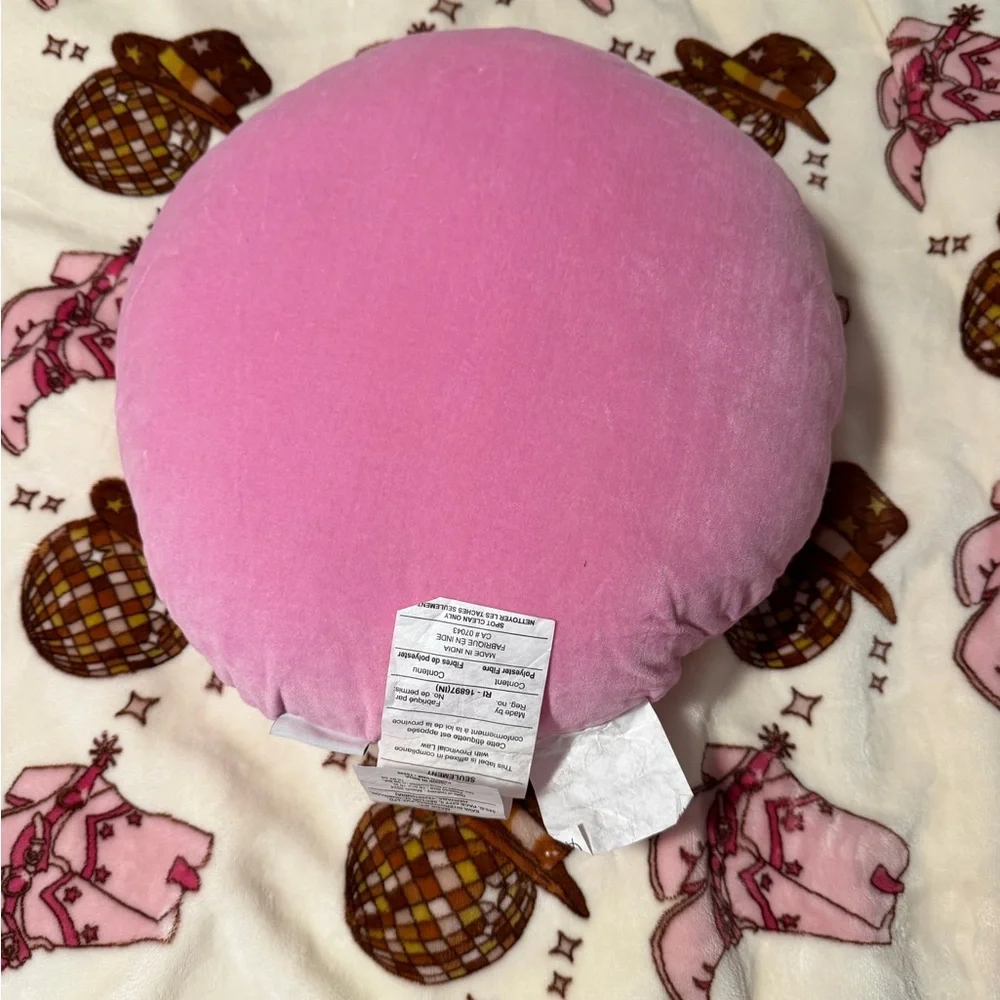 Pink Round Etta Vee Decorative Pillow with Orange Trim